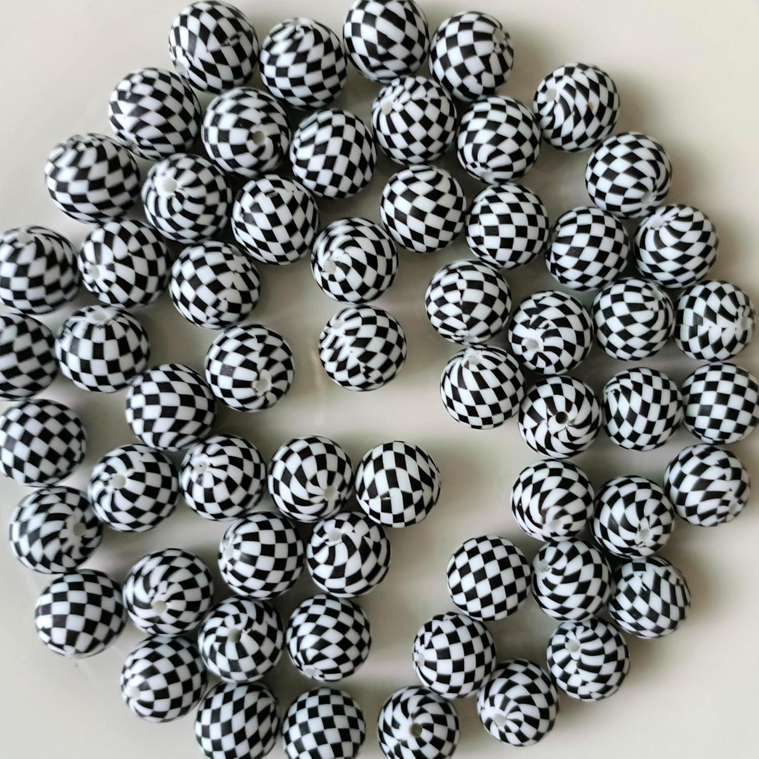 30 Perlas de Silicona Diseño Ajedrez 15mm para Manualidades