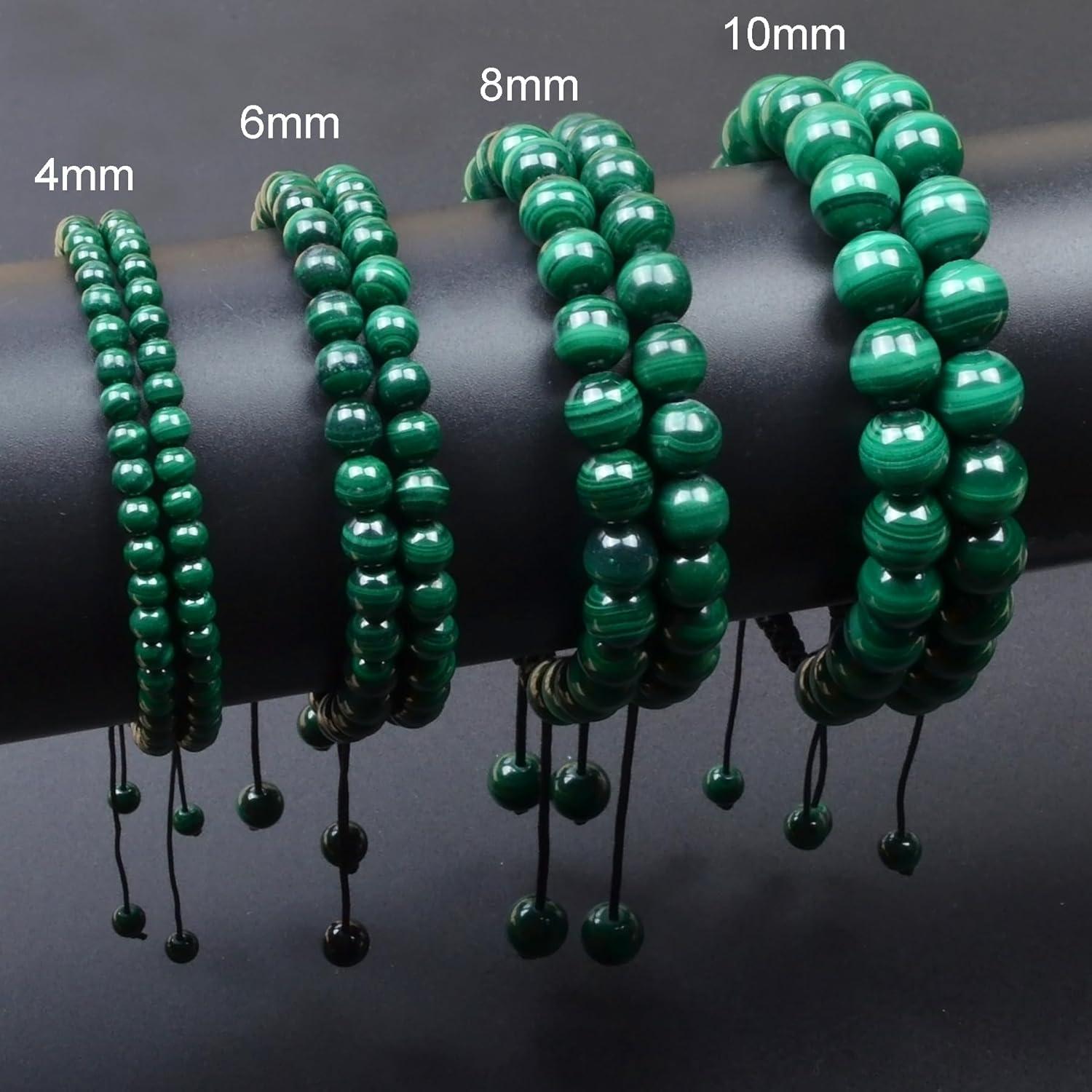 Pulsera de Macramé Ajustable Perlas Masivas Malaquita 4mm