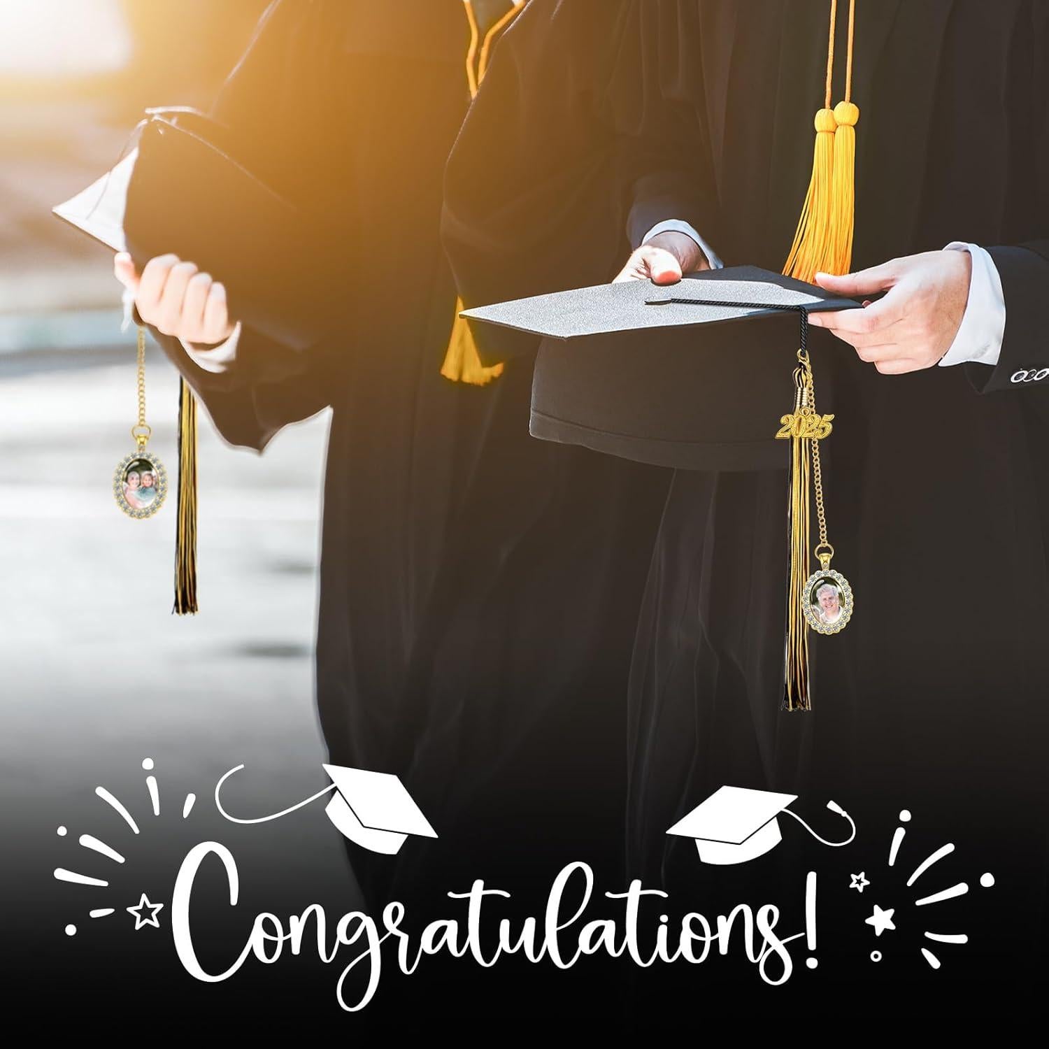 Borlas de Graduación XunYee con Encanto Foto 2025 Negro y Dorado