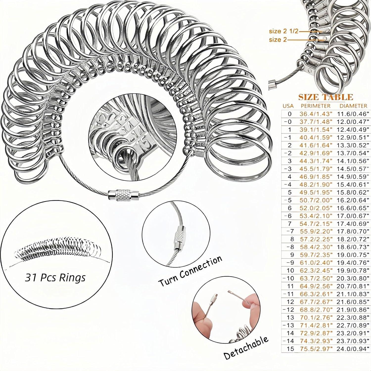 Juego de Medidores de Anillo de Metal YVYAVGE - 27 Piezas
