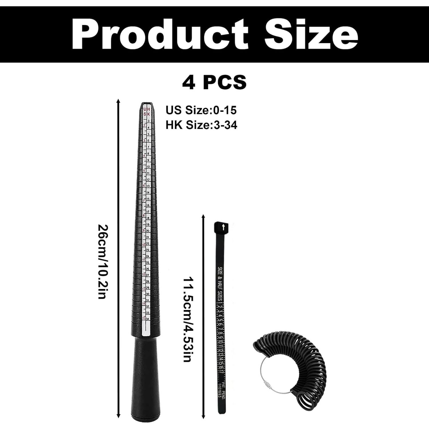 Juego de Medidores de Anillos Mimalexin - 4 Piezas, Tamaños US 1-15