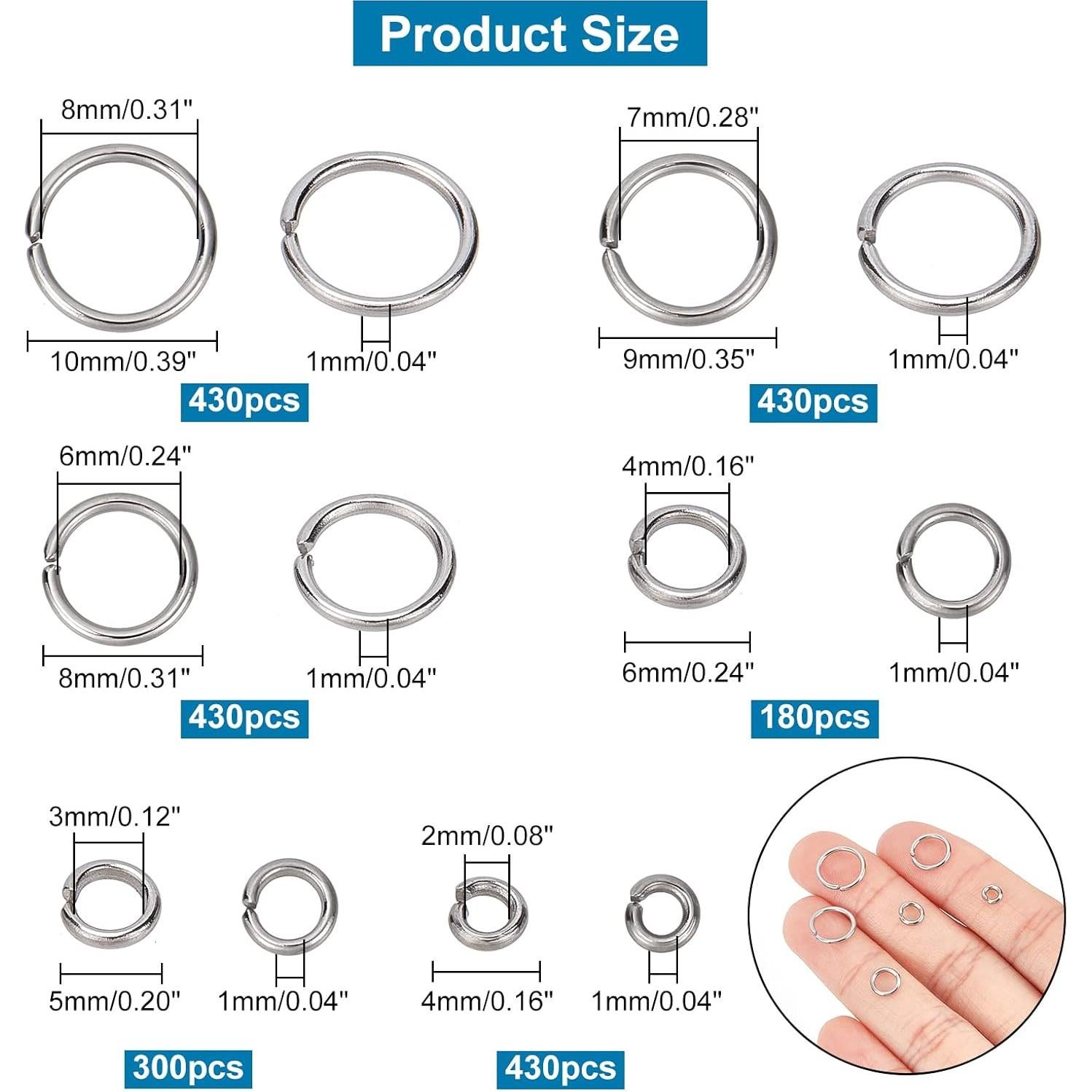 Anillas de Salto Abiertas PH PandaHall 1000pcs Acero Inoxidable 4-10mm