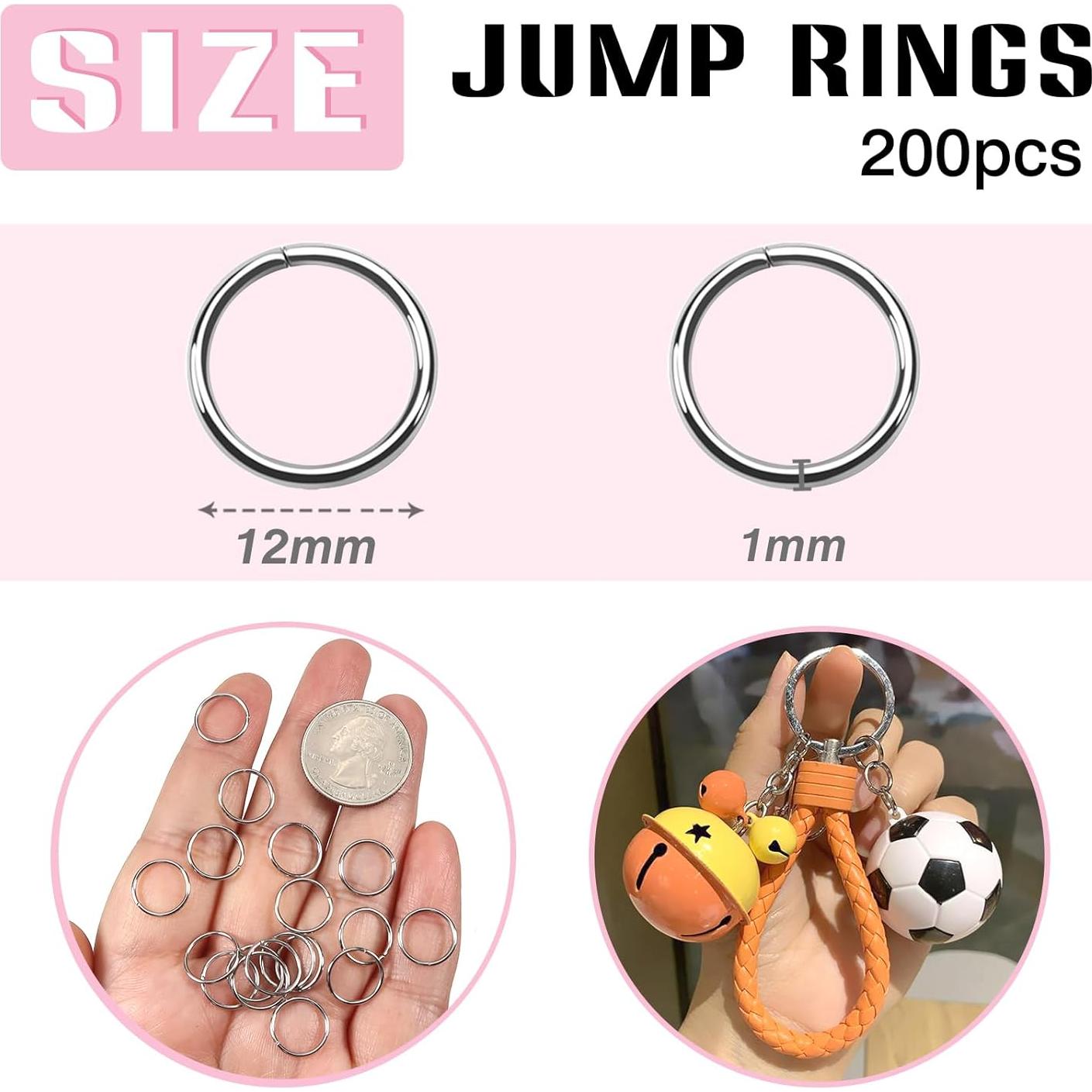 Anillas de Salto Abiertas TOAOB 200pcs 12mm Acero Inoxidable