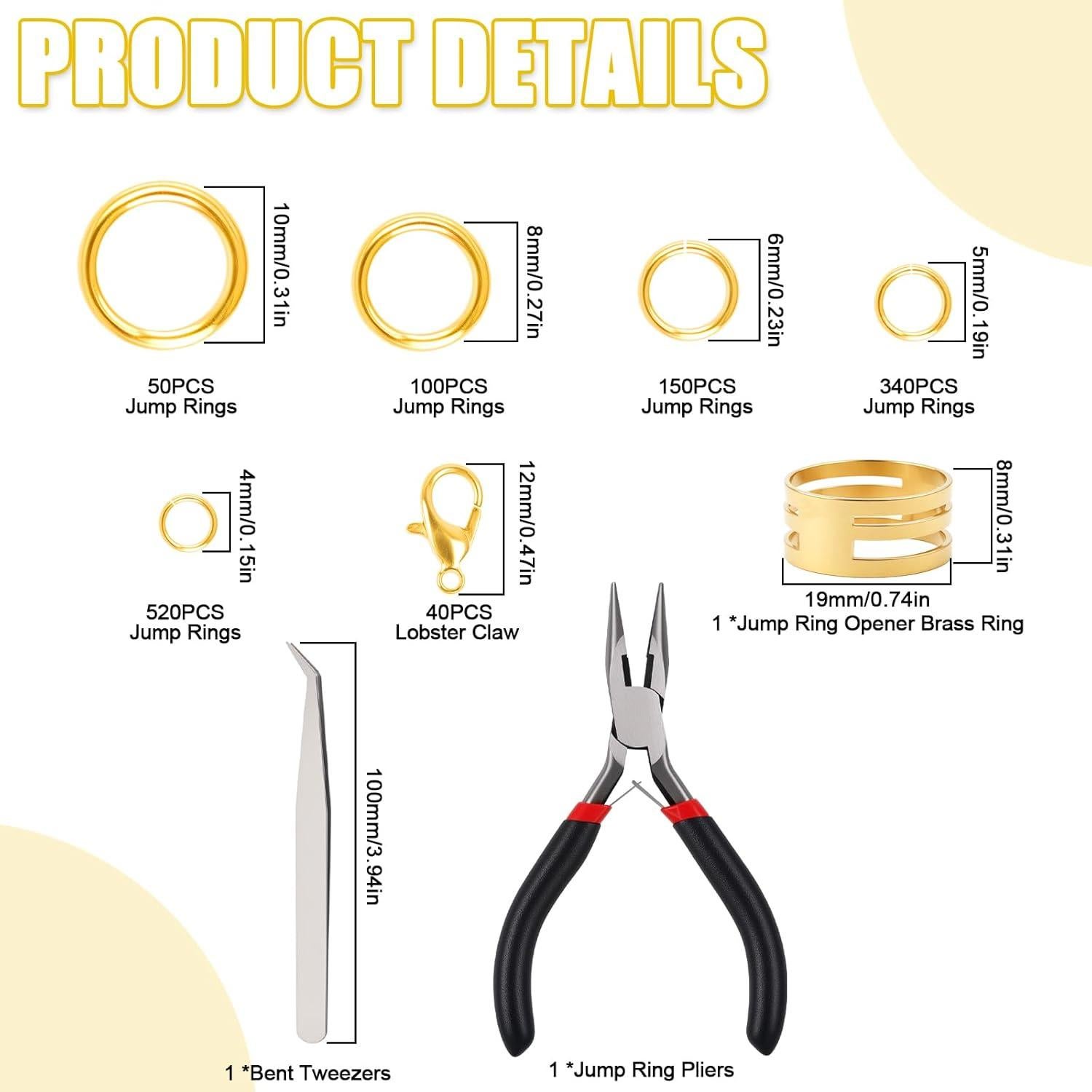 Anillas de Salto Phinus 1200P Oro, Kit de Joyería con Alicates