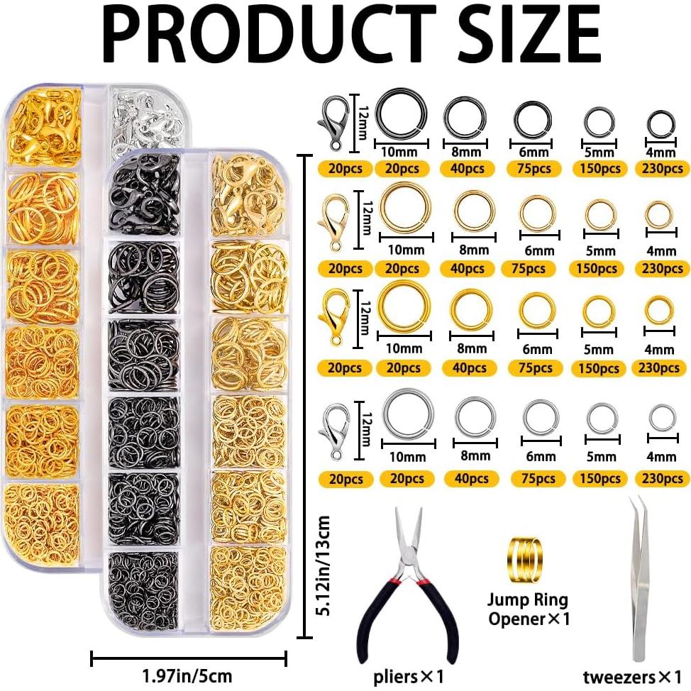 Kit de Anillas de Salto Abiertas DIYDEC 2143 Piezas con Herramientas