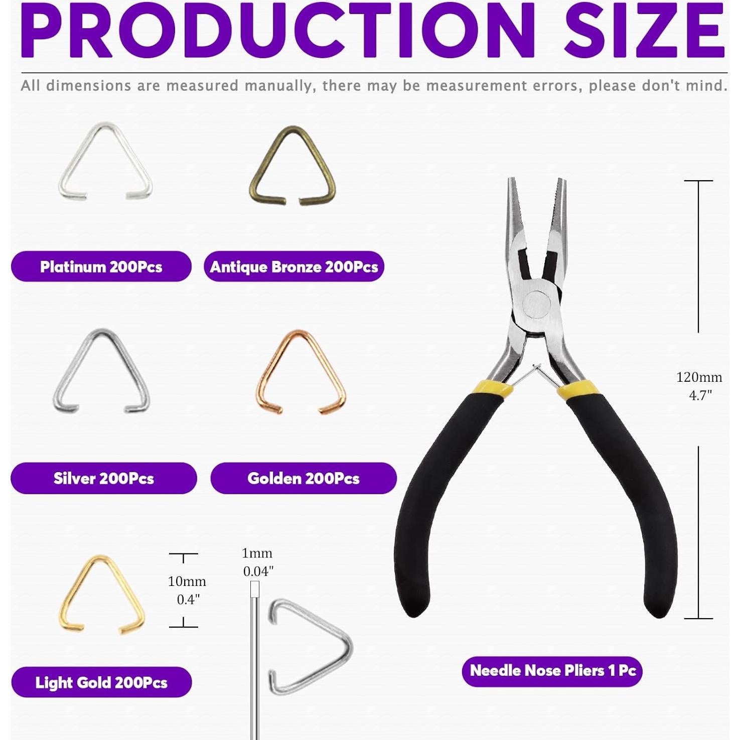 Kit de Joyería Swpeet 1001Pcs Anillas Triangulares 10mm