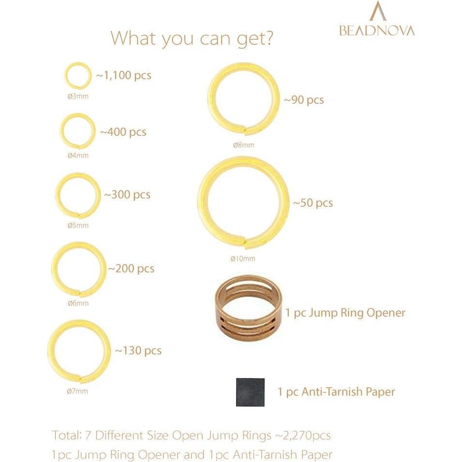 Anillas Abiertas Doradas BEADNOVA para Joyería - Set 1500pcs