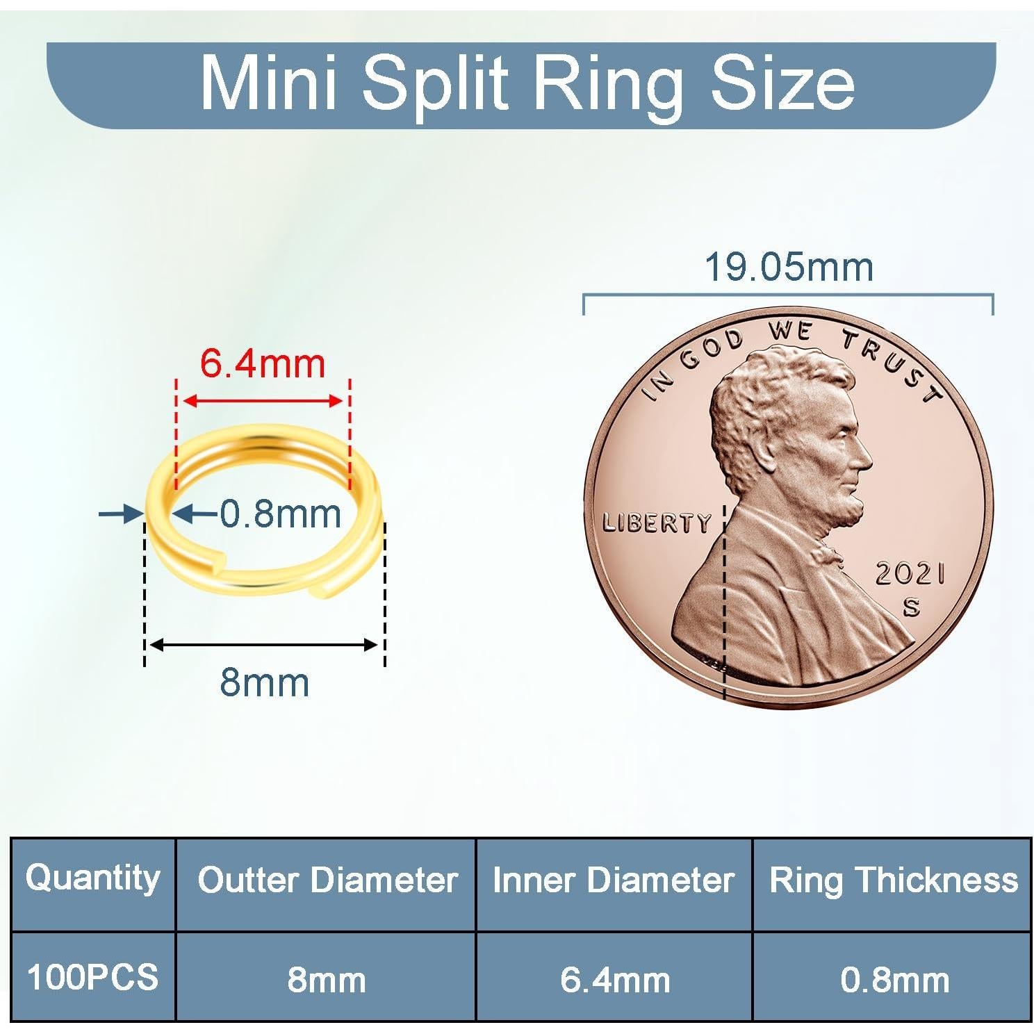 100 Anillos Divididos de Doble Bucle CooBigo 8mm Dorado