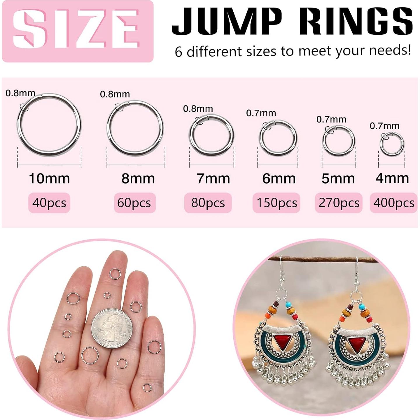 TOAOB 1000 Anillas de Salto Acero Inoxidable 4-10mm Joyería