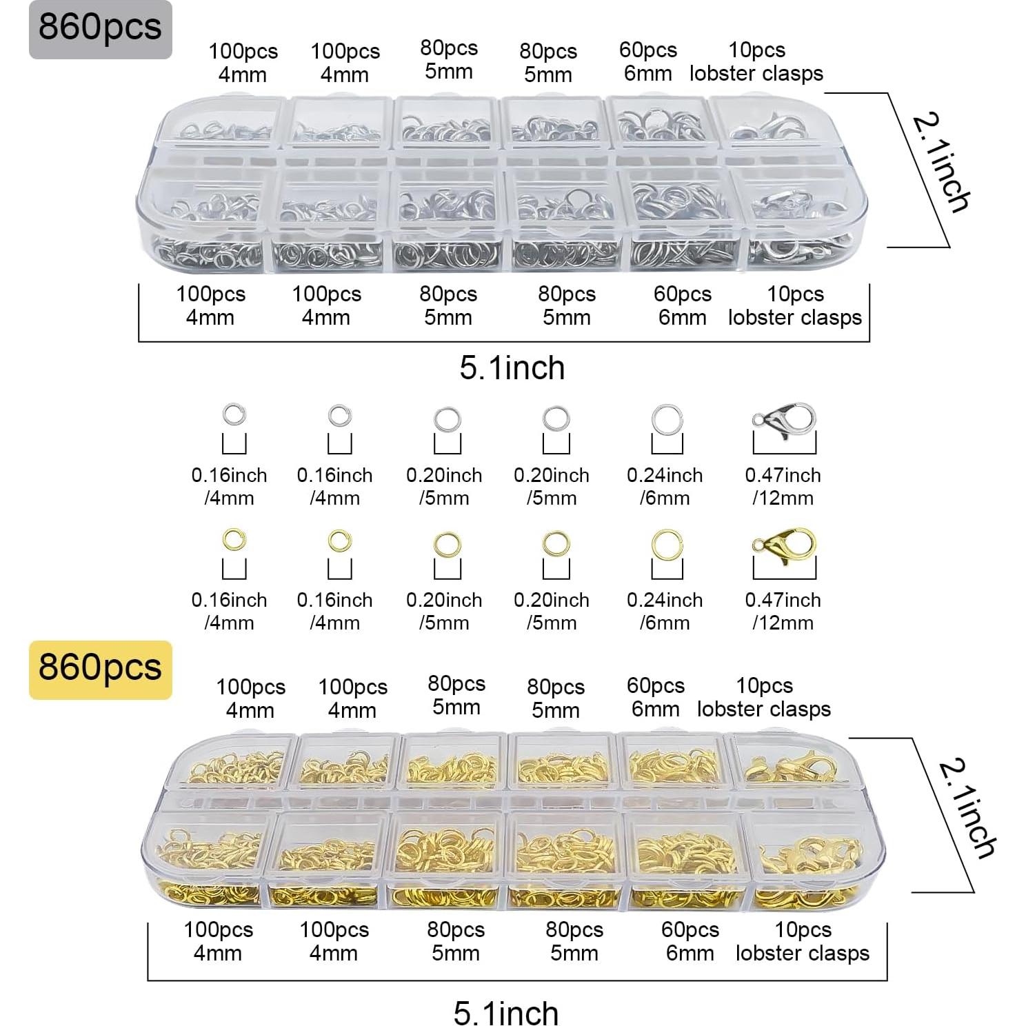 Kit 1720pcs Anillas de Salto y Cierres Joongoom Oro Plata