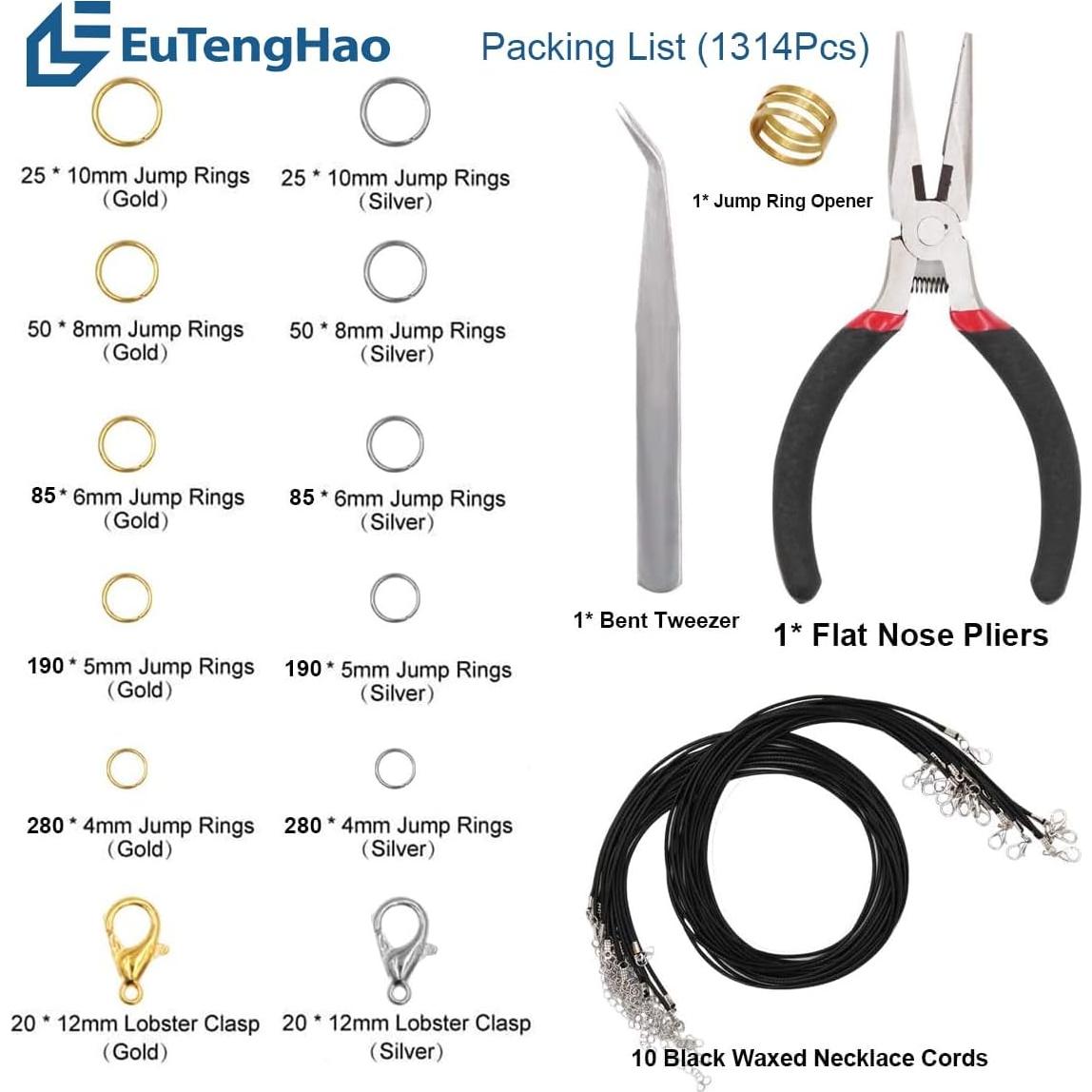 Kit de Joyería EuTengHao 1314 Piezas Anillas y Cierres