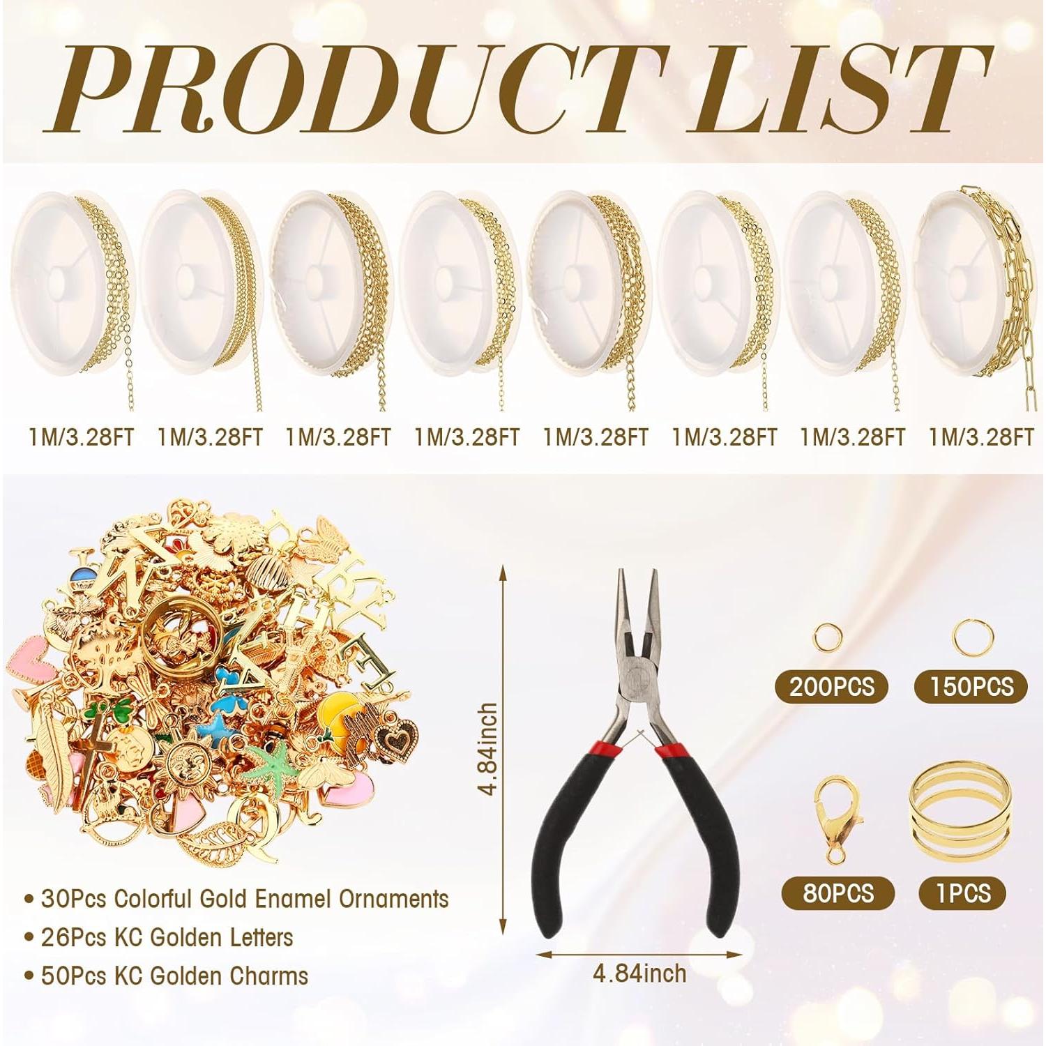 Kit de Joyería DIY Quelay - 8 Rollos de Cadena Dorada 26.2ft