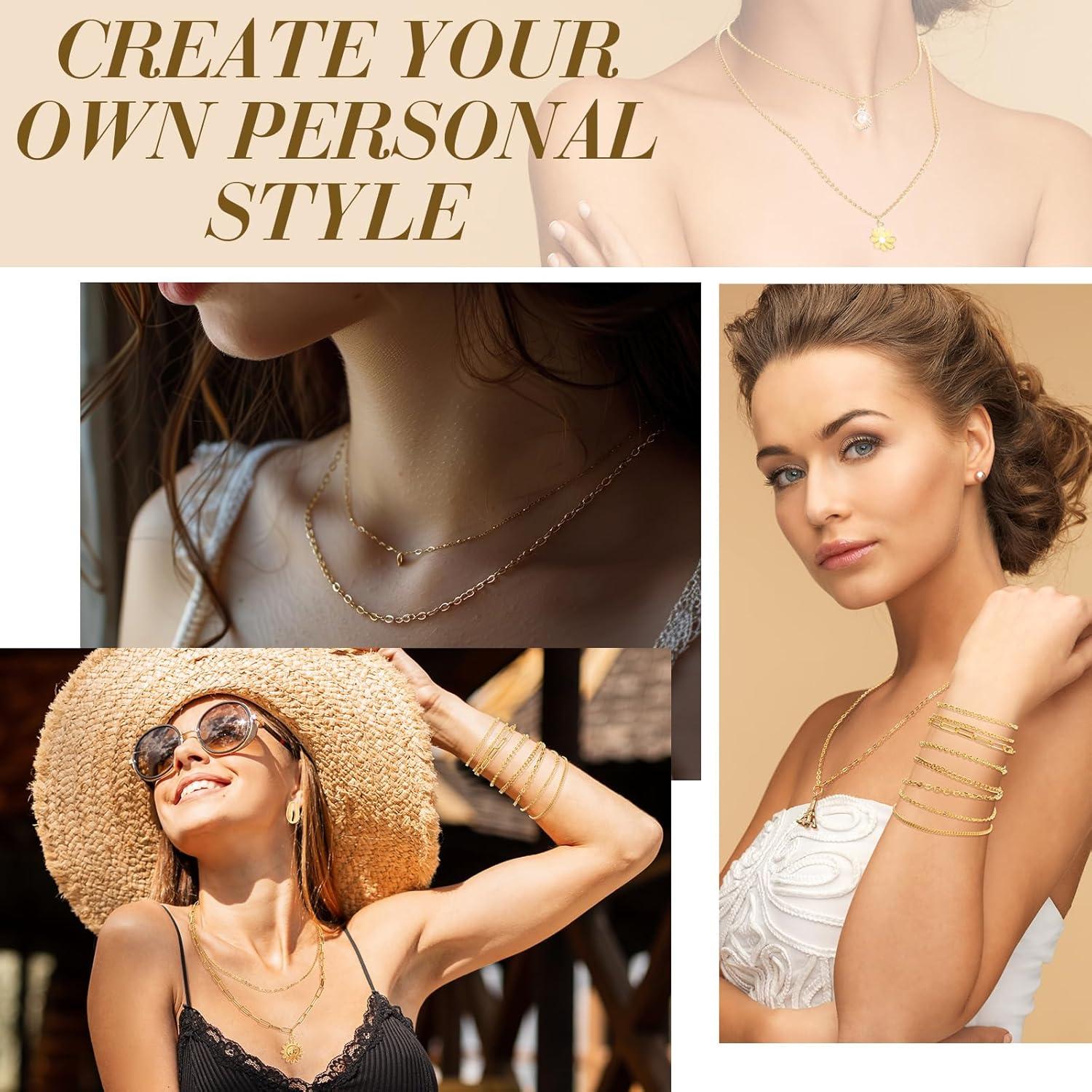 Kit de Joyería DIY Quelay - 8 Rollos de Cadena Dorada 26.2ft