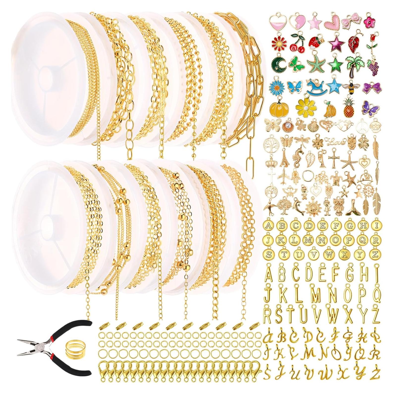 Kit de Joyería DIY Tondiamo 12 Rollos Cadenas Doradas 100 cm