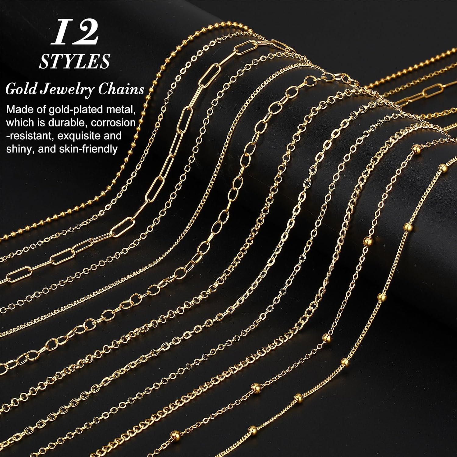 Kit de Joyería DIY Tondiamo 12 Rollos Cadenas Doradas 100 cm