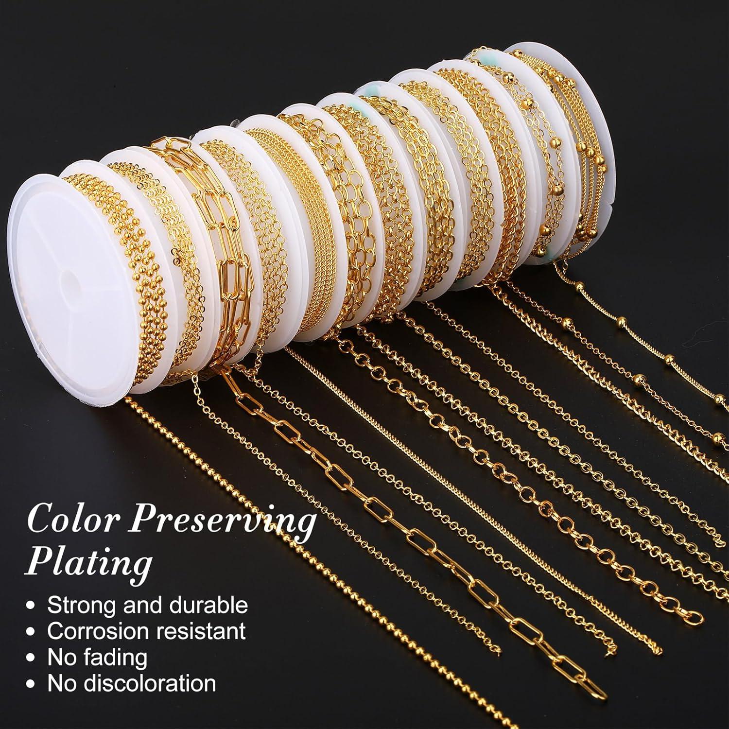 Kit de Joyería DIY Tondiamo 12 Rollos Cadenas Doradas 100 cm