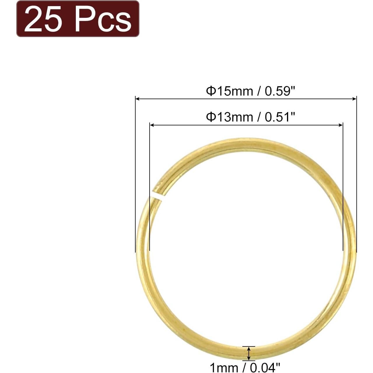 25 Anillos de Salto Abiertos uxcell 15mm Latón Dorado
