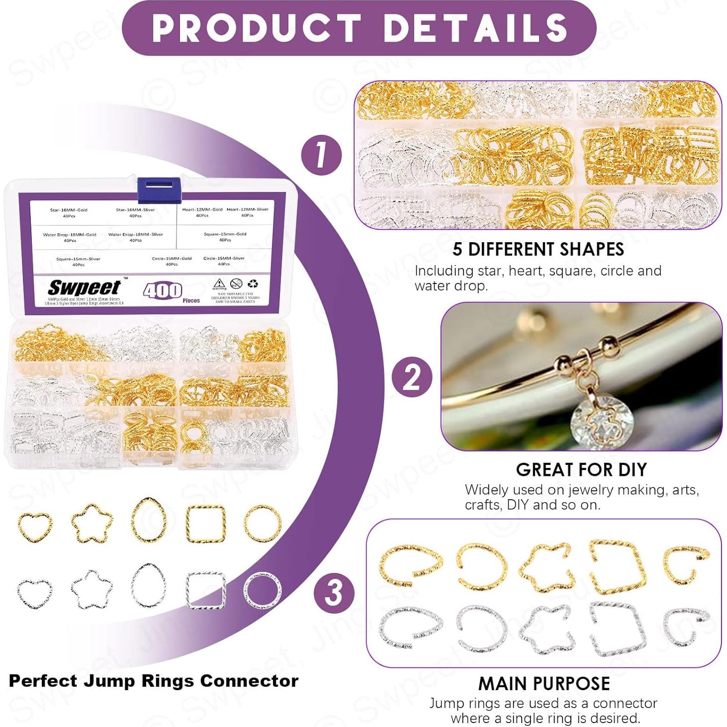 Kit 400 Anillos de Salto Abierto Swpeet 5 Formas 12-18mm