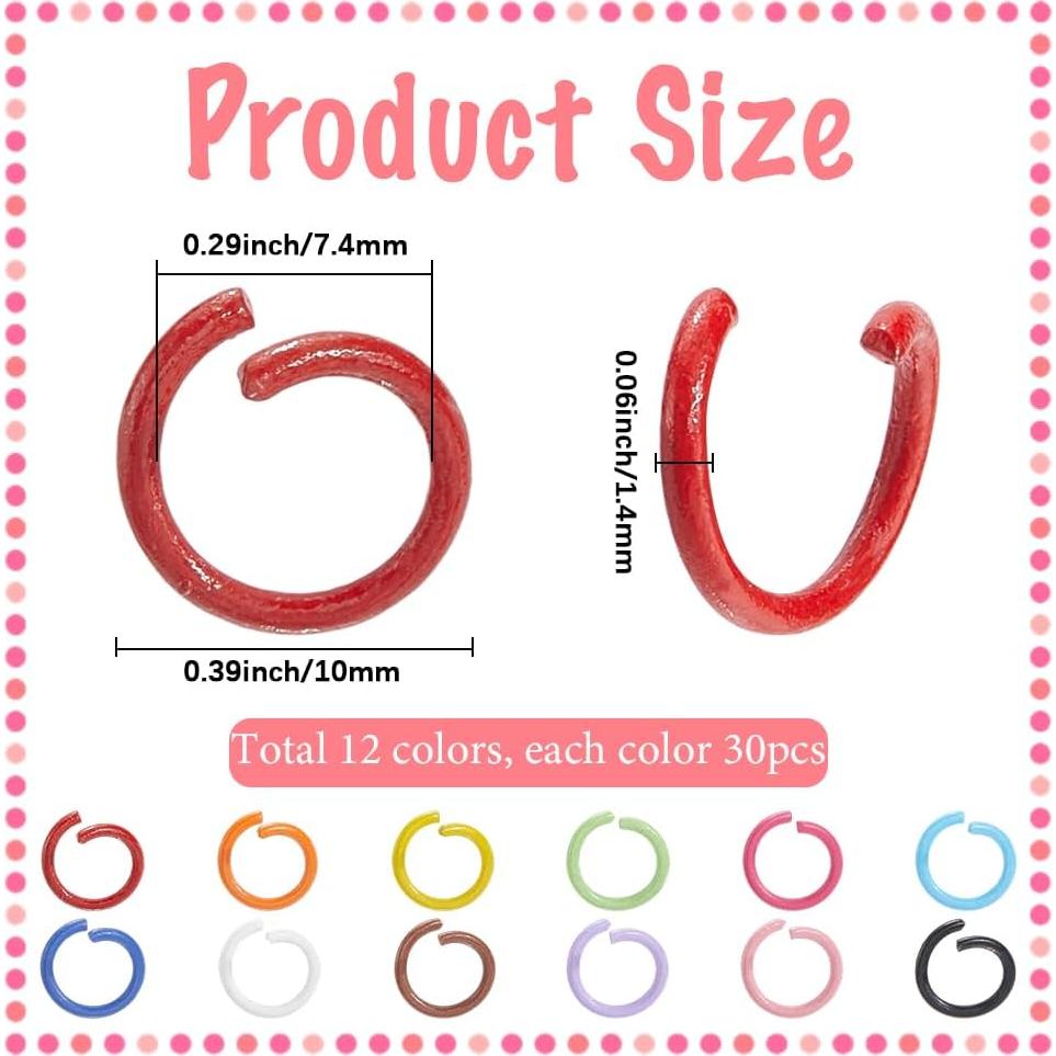 Anillas Abiertas de Salto SUNNYCLUE 360 Pcs 10mm 12 Colores