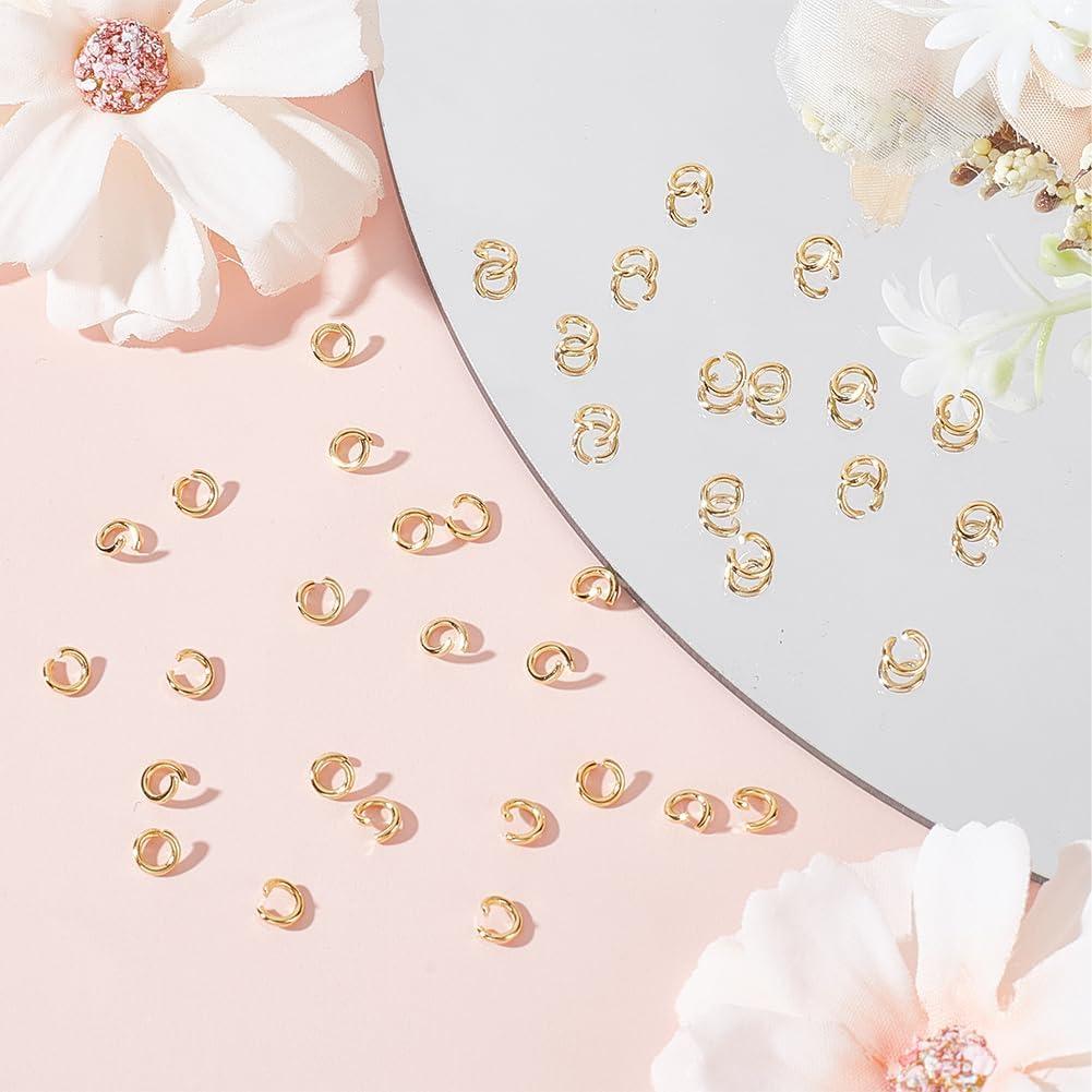 Beebeecraft Anillas Abiertas de Salto 4mm 600Pcs Baño Oro 18K