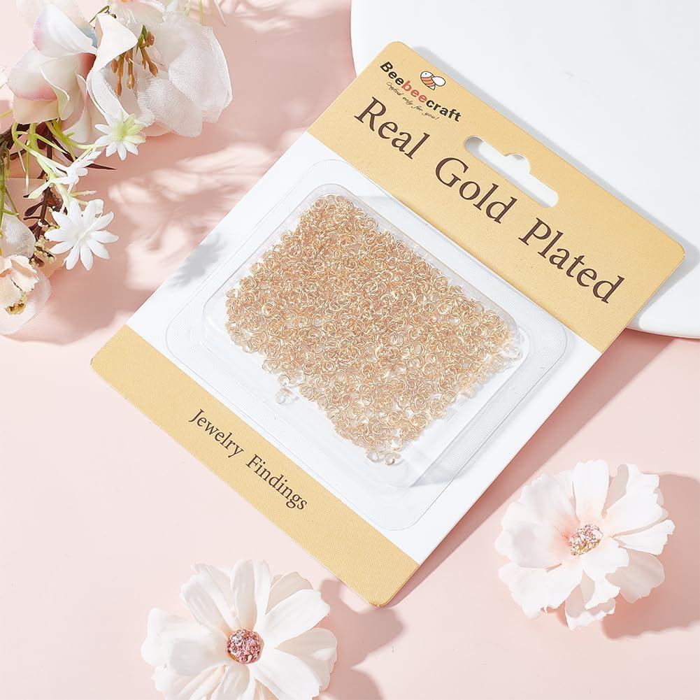 Beebeecraft Anillas Abiertas de Salto 4mm 600Pcs Baño Oro 18K