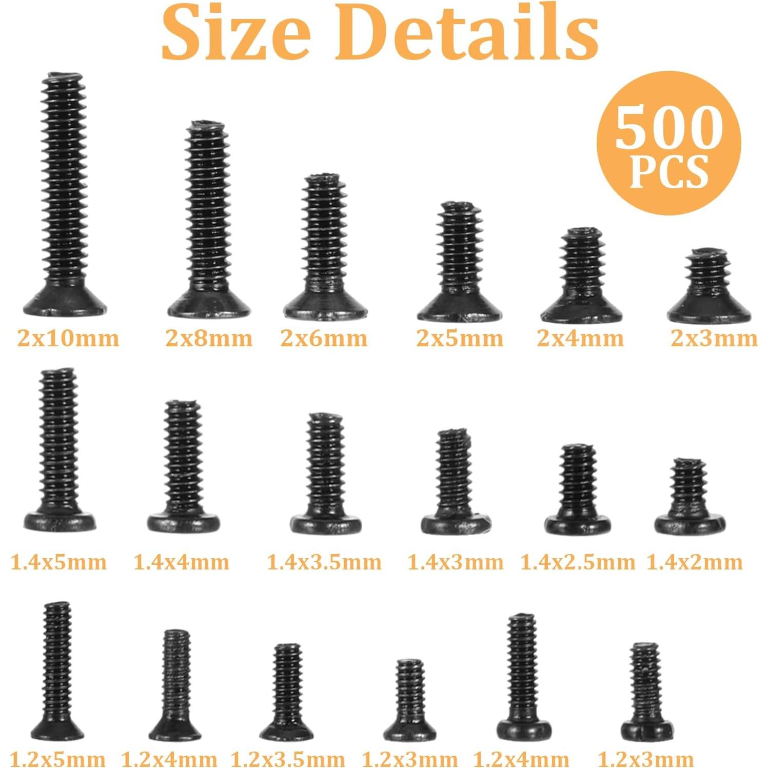 Kit de Tornillos de Reparación Micro JJUNW 500 Piezas con Destornillador