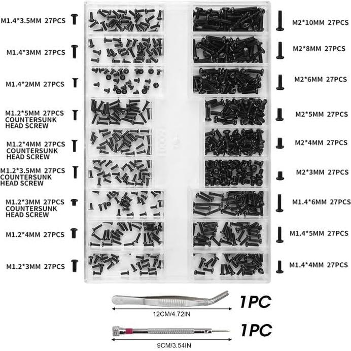 Kit de Tornillos Micro 500 Pcs para Gafas y Electrónica Yenblow