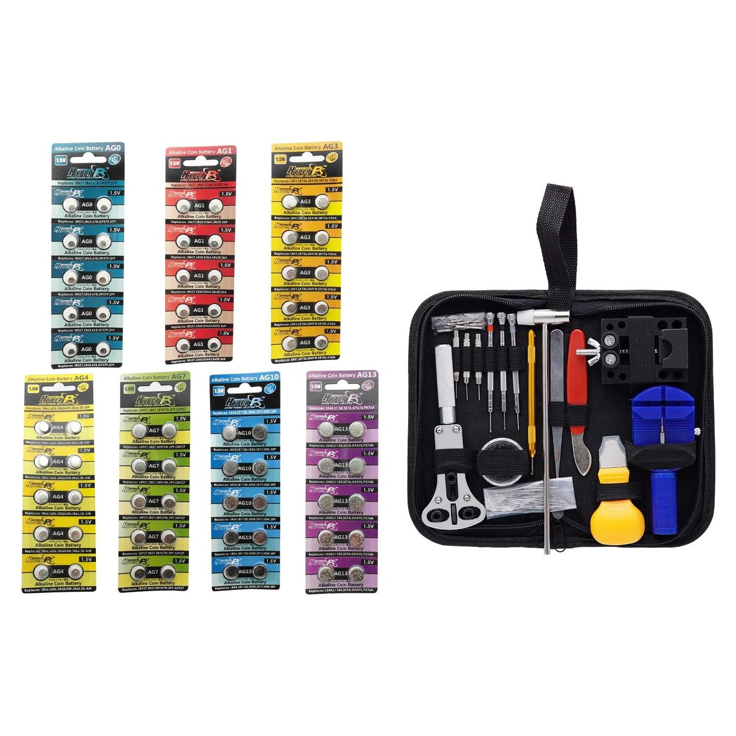 70 Baterías de Botón Alcalinas 1.5V HyperPS + Kit de Relojero