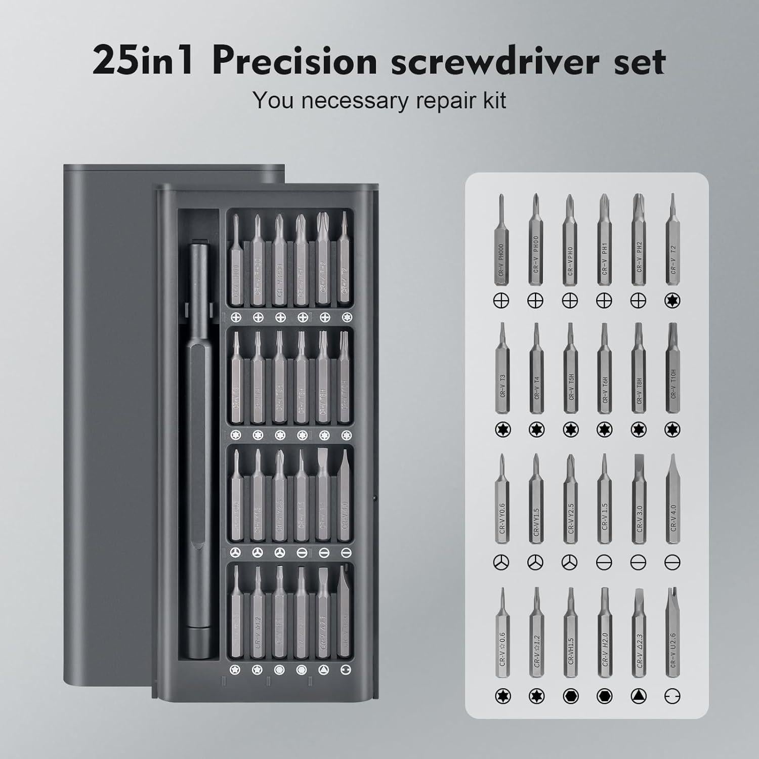 Juego de Destornillador de Precisión 25-en-1 SINTIA - Acero
