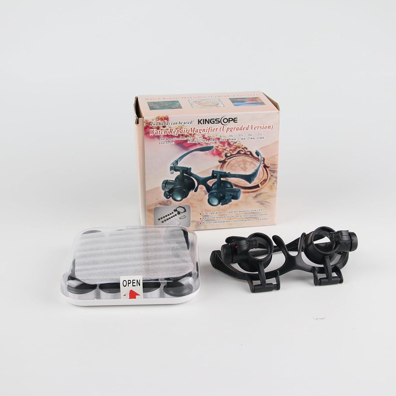 Lupa de Joyero LED KINGSCOPE 2.5X a 25X con 8 Lentes