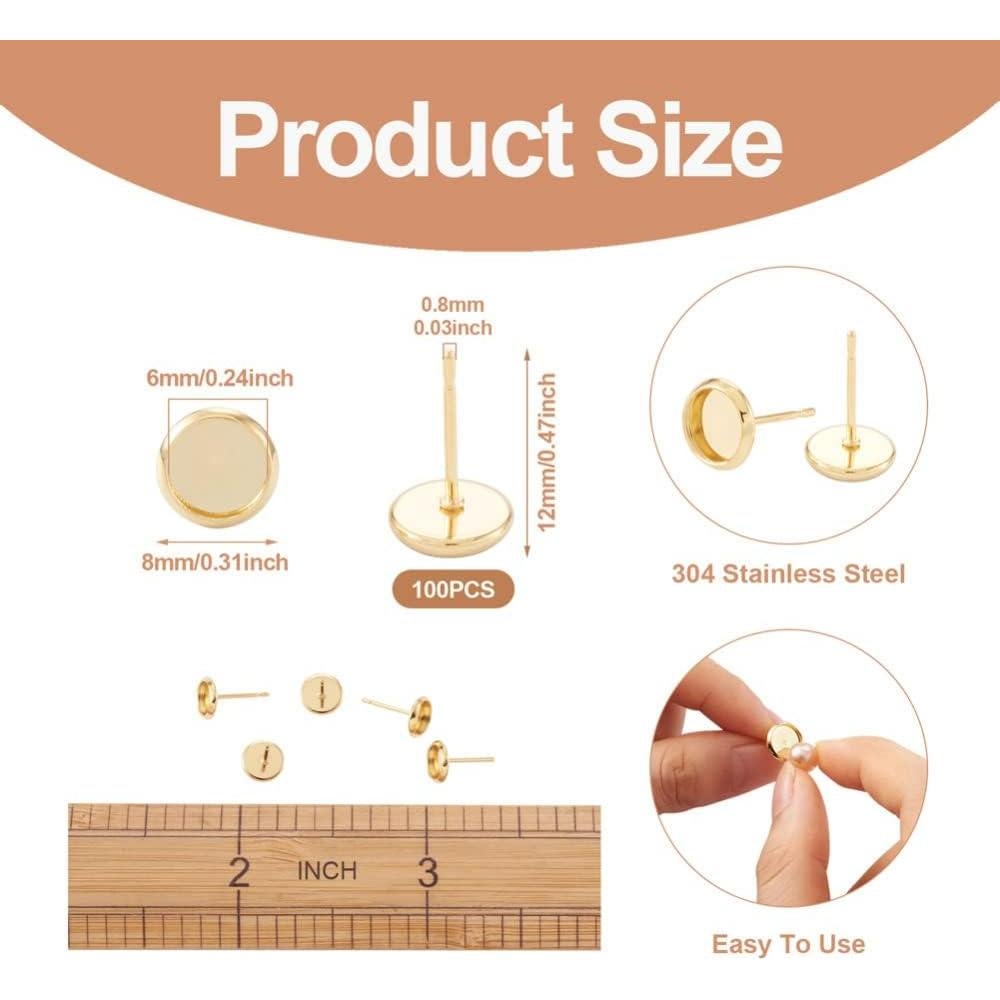 Aretes de Acero Inoxidable Craftdady 100 Piezas 6mm Dorados