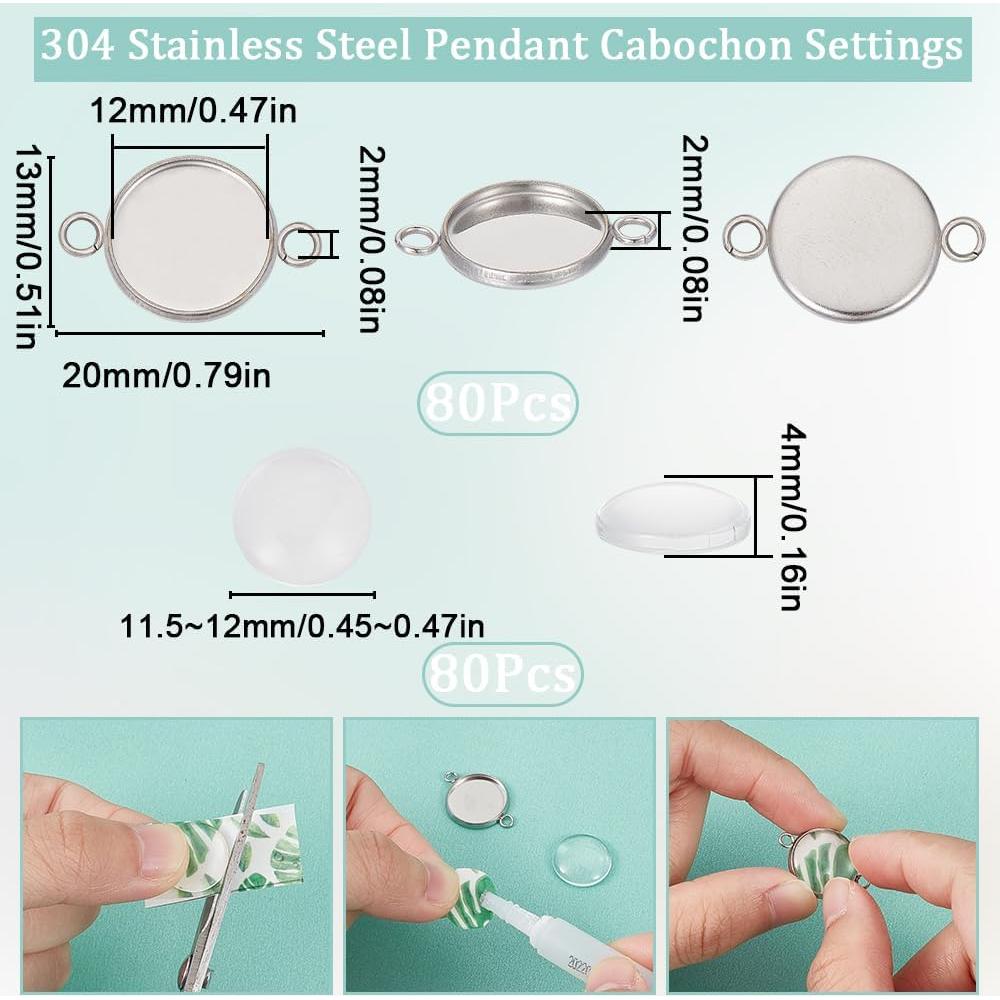 SUNNYCLUE 160 Piezas Conectores Bezel 12mm Acero Inoxidable