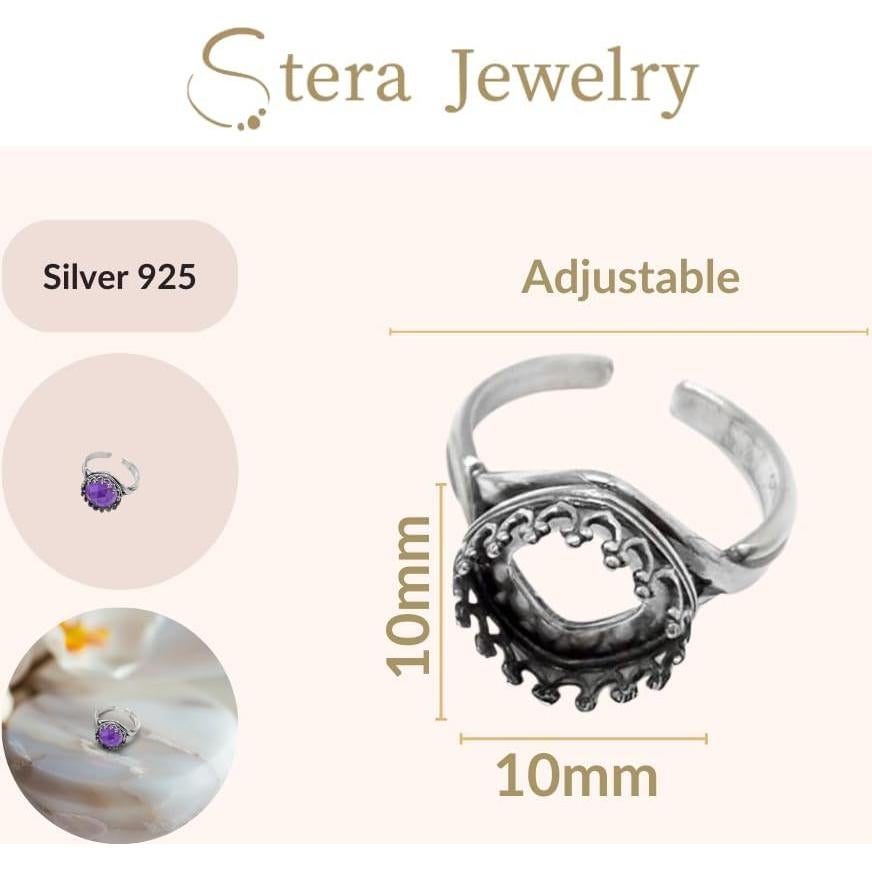 Anillos en Blanco de Plata Esterlina 925 Ajustables 10x10mm