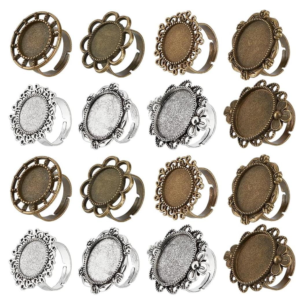 16 Anillos en Blanco Ajustables SUNNYCLUE - 8 Estilos Vintage DIY