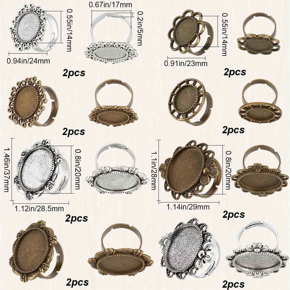 16 Anillos en Blanco Ajustables SUNNYCLUE - 8 Estilos Vintage DIY