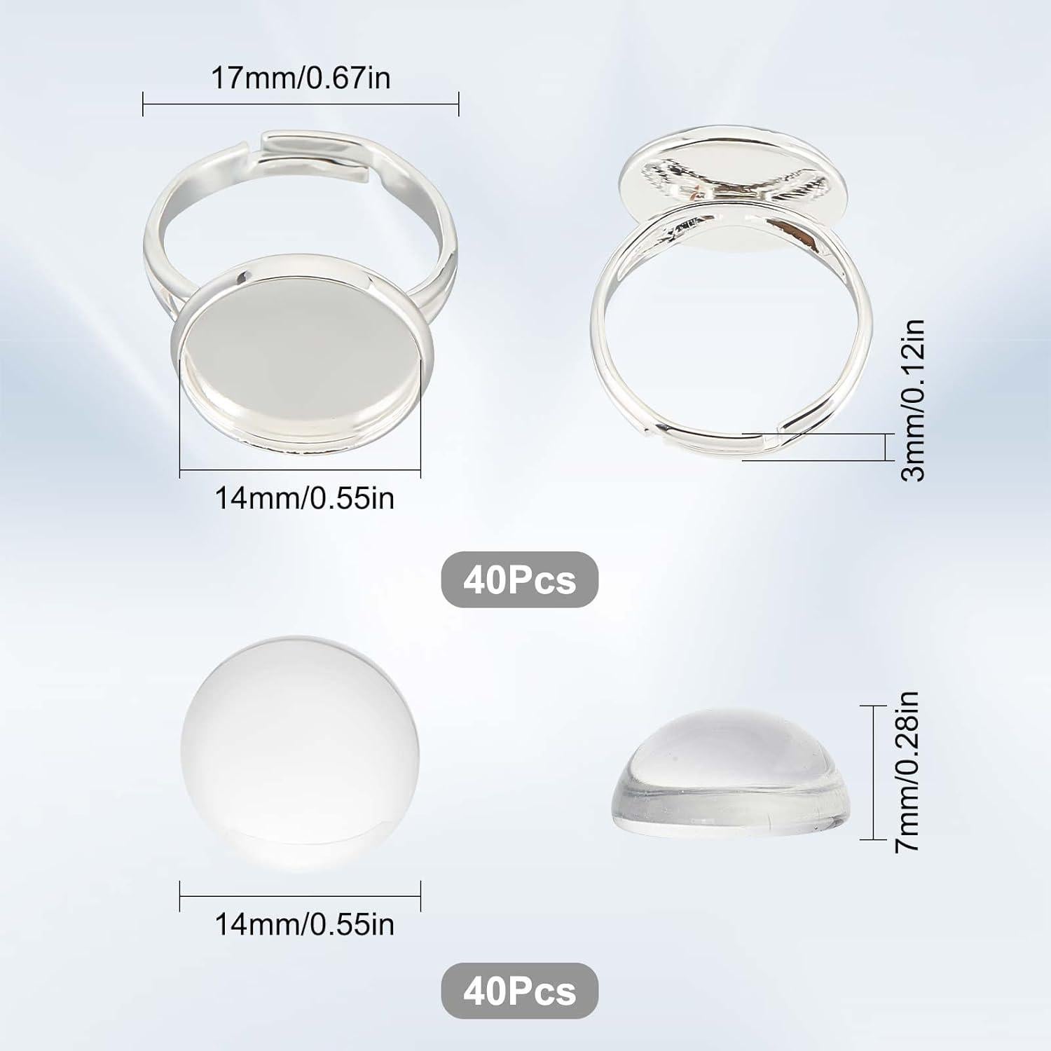 Kit de 80 Anillos Ajustables y Cabochones de Vidrio SUNNYCLUE