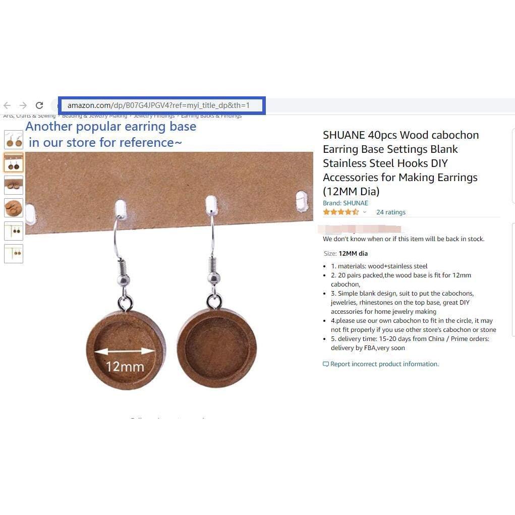 40 Piezas Cabujón de Madera 12mm y Acero Inoxidable SHUNAE