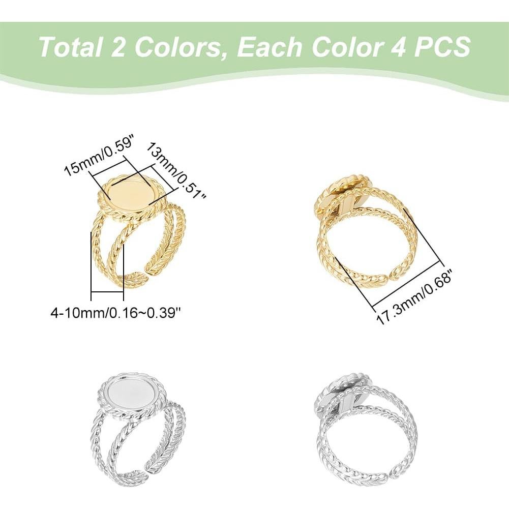 Kit de Anillos en Blanco UNICRAFTALE 8 Piezas Acero Inoxidable