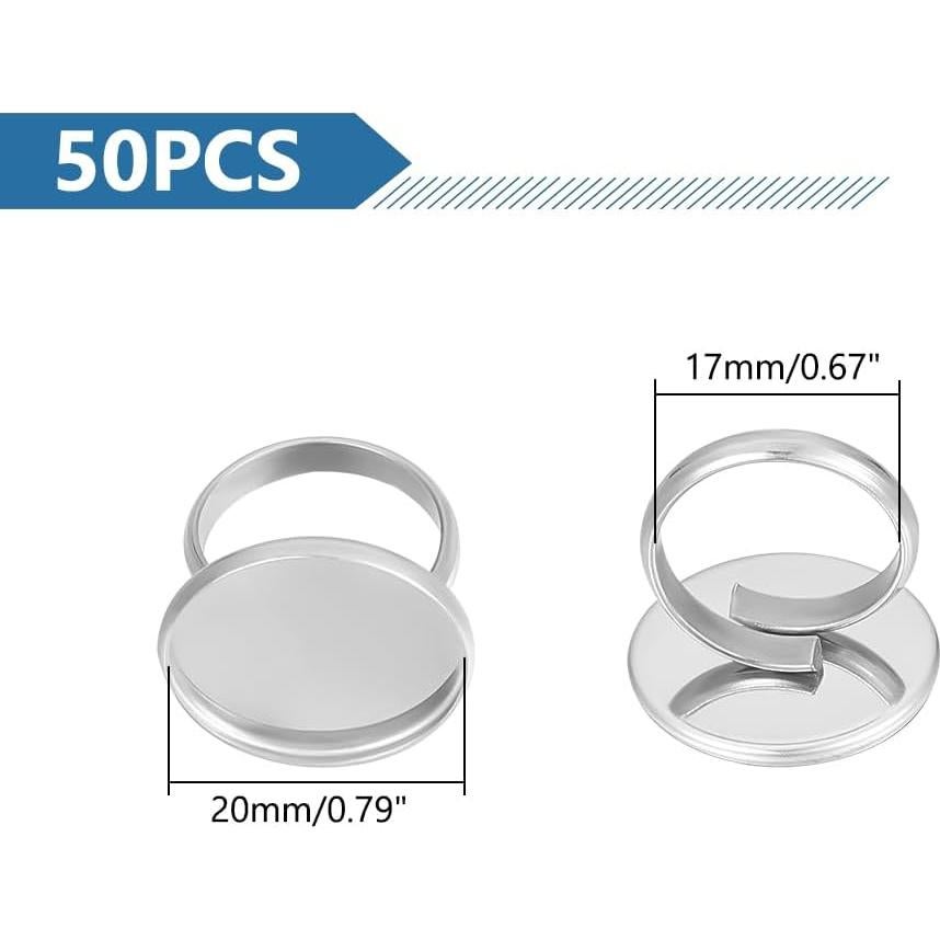 50pcs Base de Anillo Ajustable Acero Inoxidable 20mm PH PandaHall