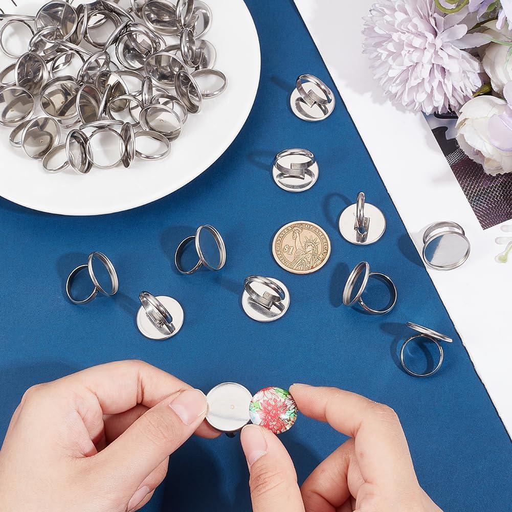 50pcs Base de Anillo Ajustable Acero Inoxidable 20mm PH PandaHall