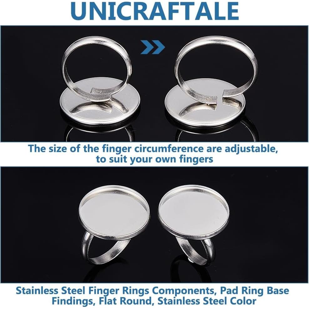 50pcs Base de Anillo Ajustable Acero Inoxidable 20mm PH PandaHall
