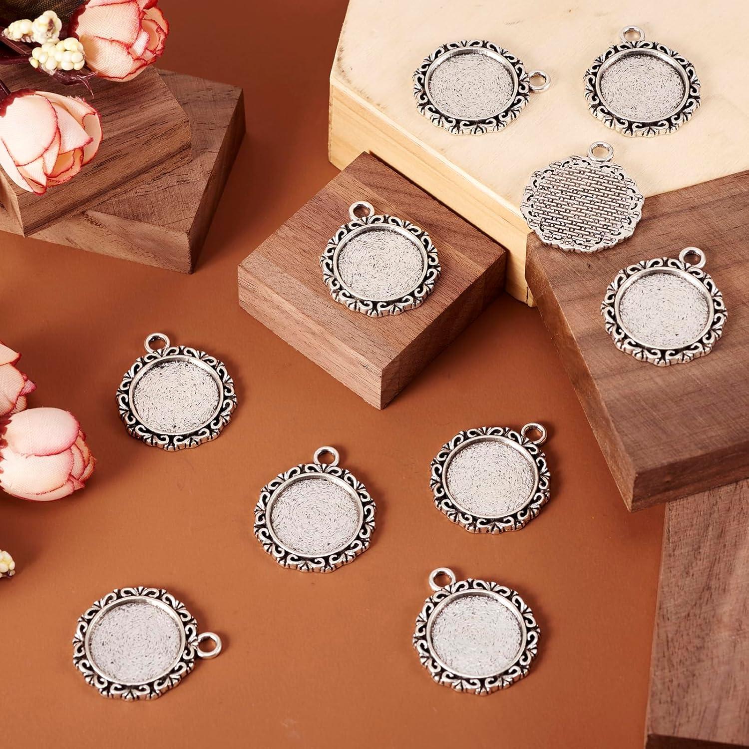 Colgantes Redondos de Plata Antigua KISSITTY 10Pcs 25x30mm