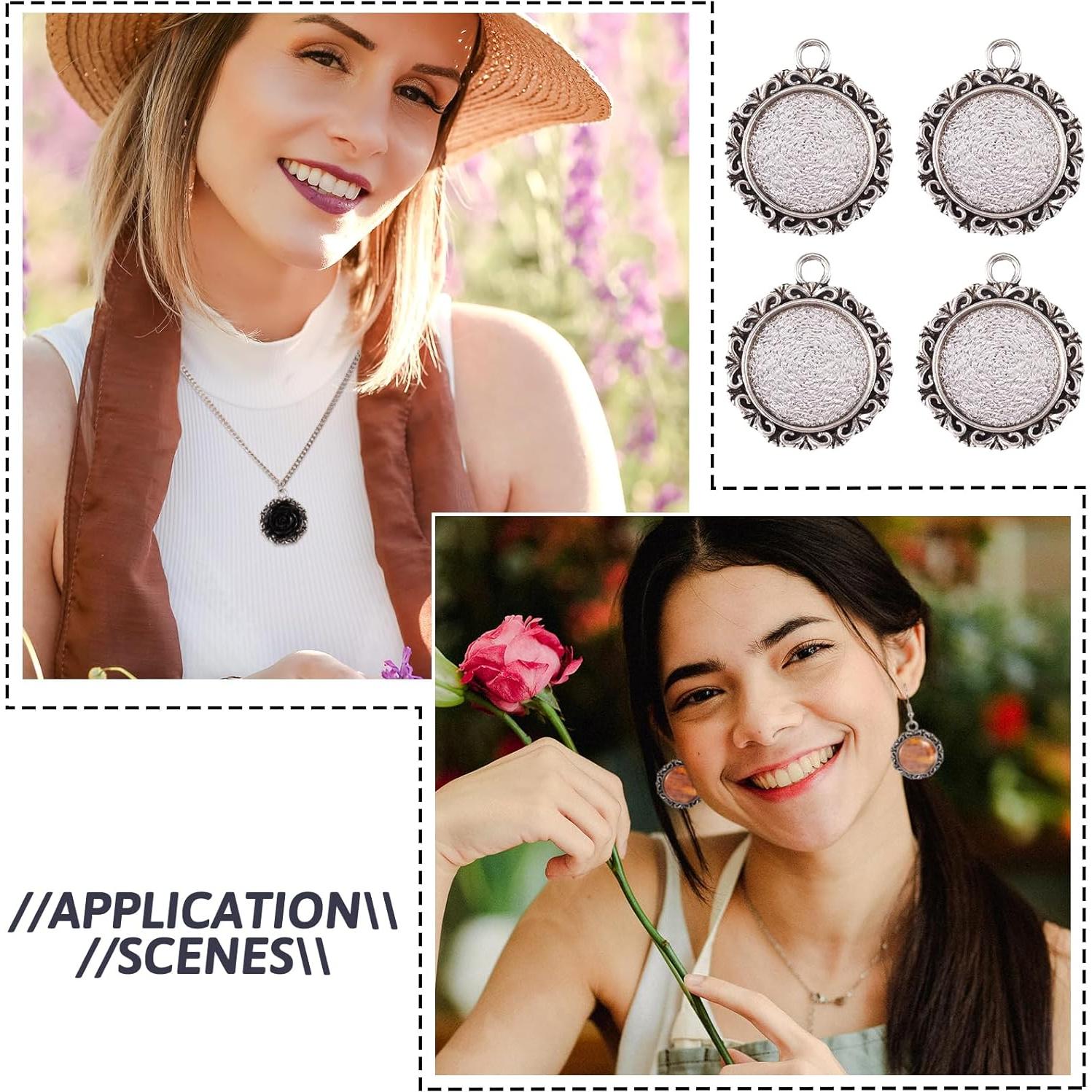 Colgantes Redondos de Plata Antigua KISSITTY 10Pcs 25x30mm