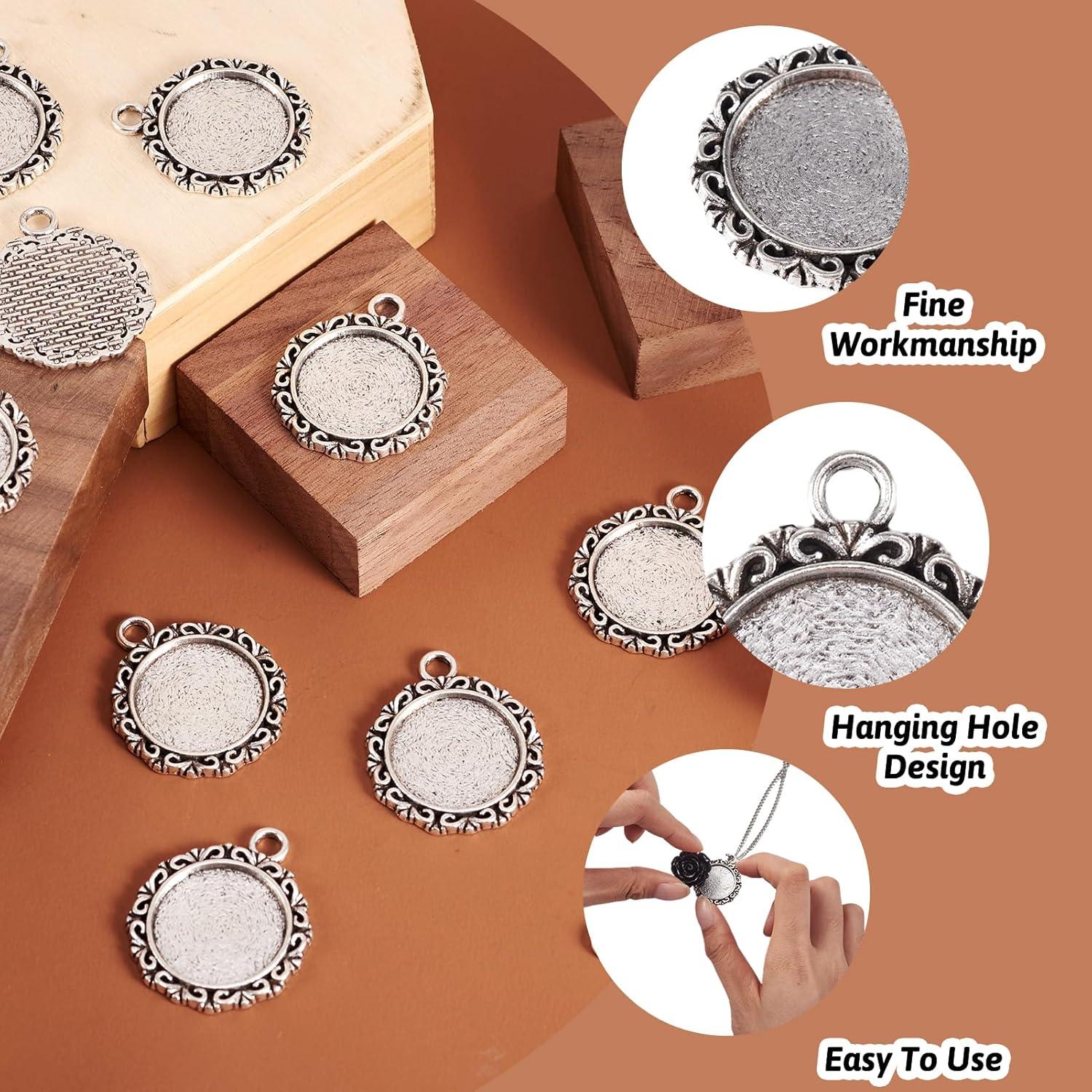 Colgantes Redondos de Plata Antigua KISSITTY 10Pcs 25x30mm