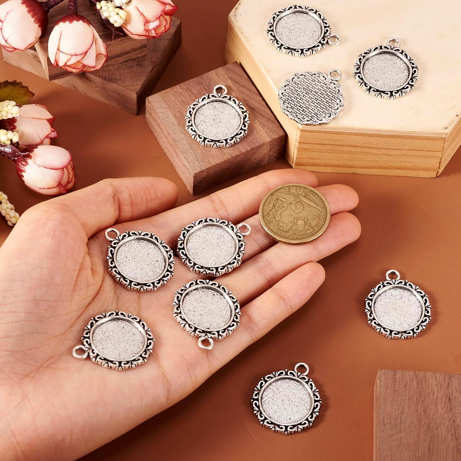 Colgantes Redondos de Plata Antigua KISSITTY 10Pcs 25x30mm