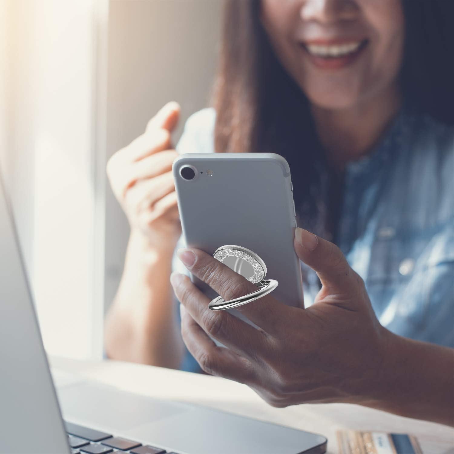 Soporte Anillo para Teléfono Pikabo Brillo Plateado Ajustable