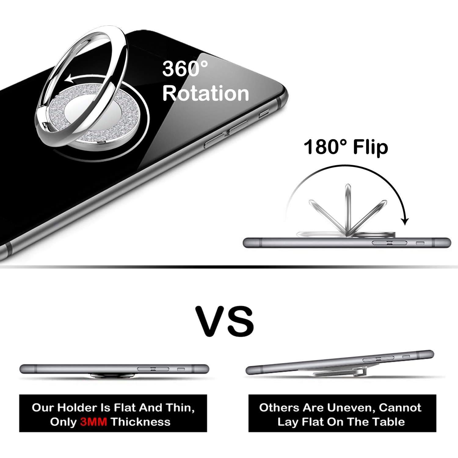 Soporte Anillo para Teléfono Pikabo Brillo Plateado Ajustable