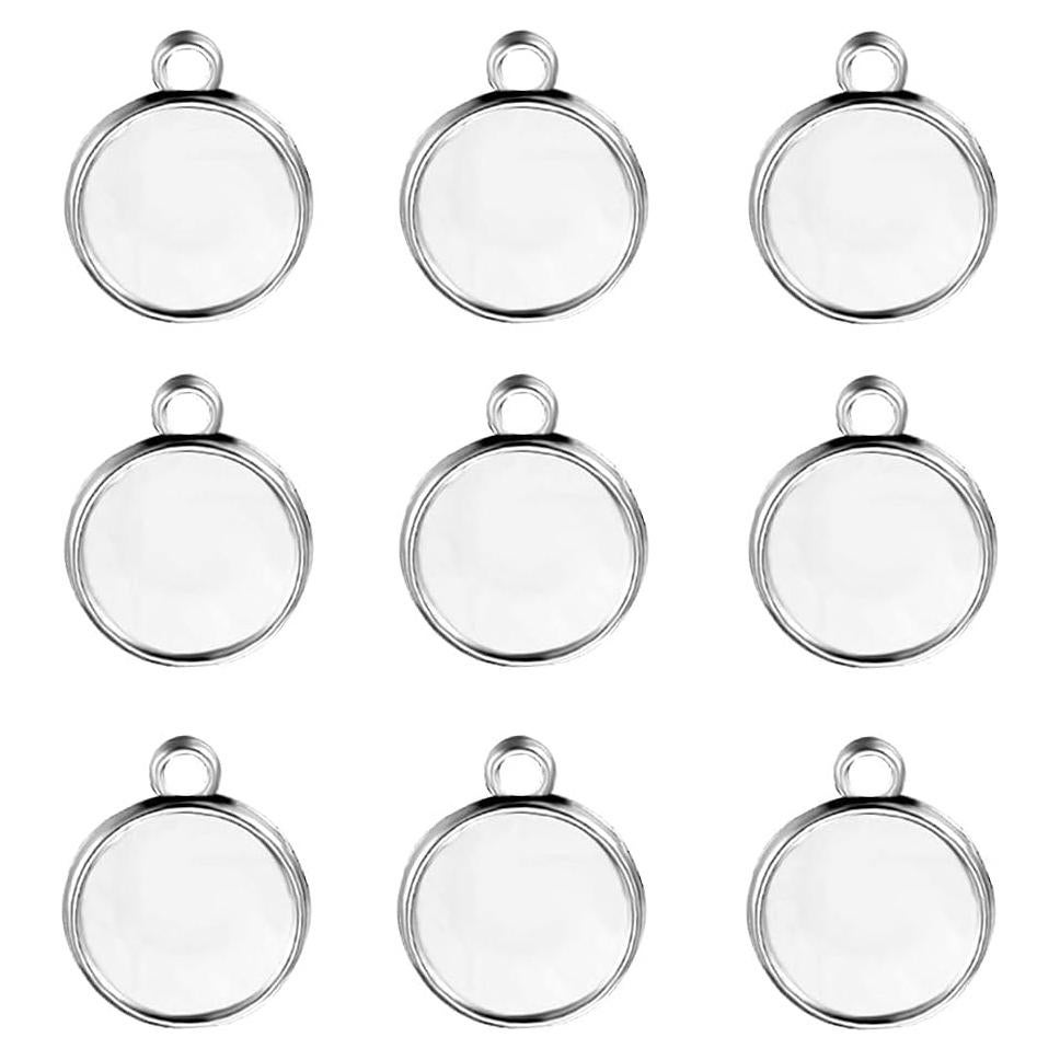 60 Bandejas de Colgante Redondas 12mm Zinc Plata para DIY