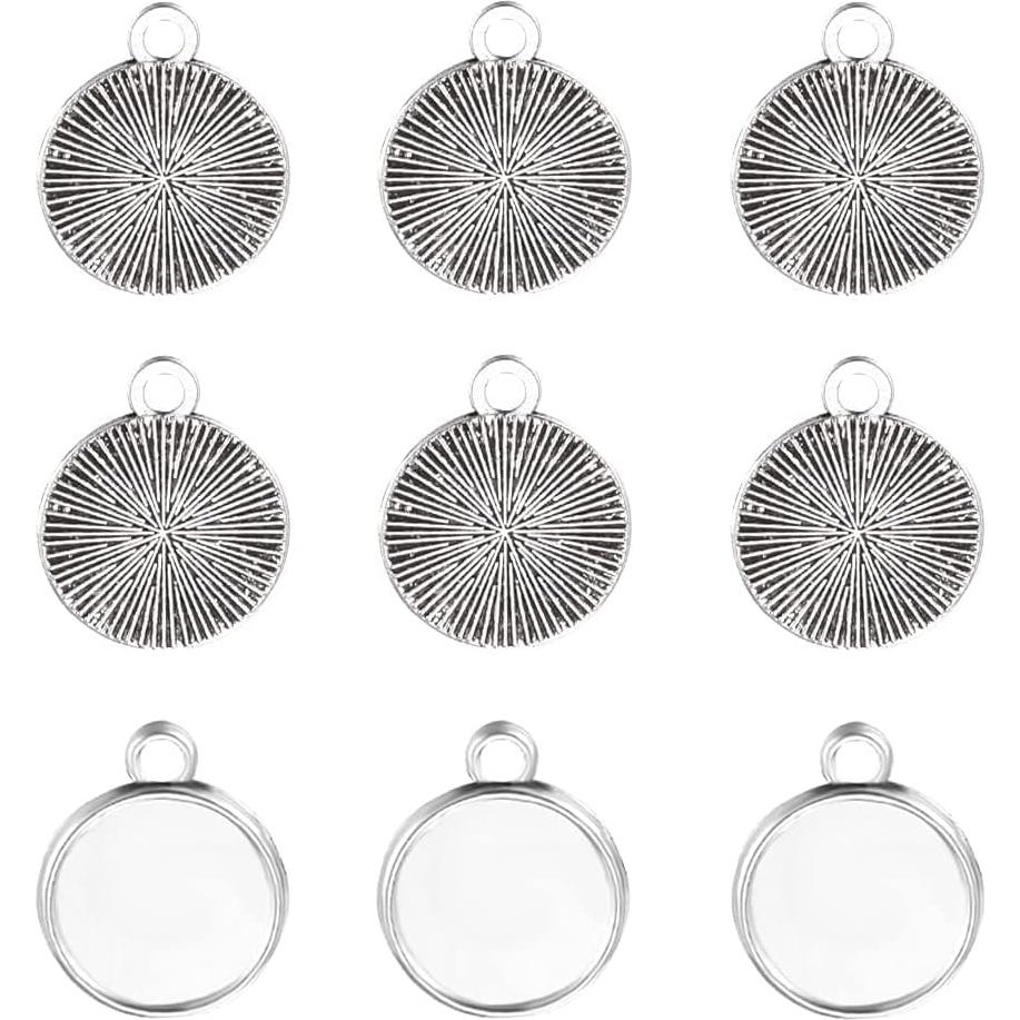 60 Bandejas de Colgante Redondas 12mm Zinc Plata para DIY