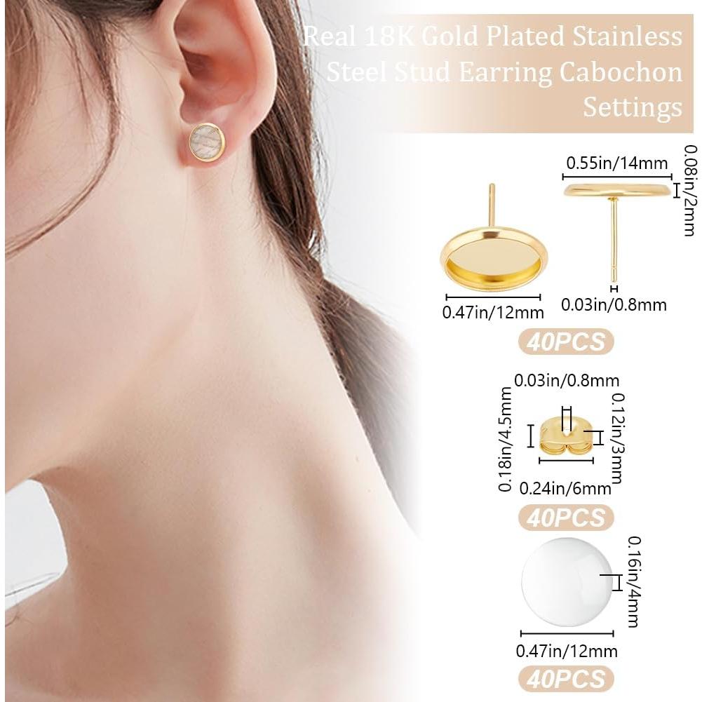 Beebeecraft Kit 40 Aretes DIY Acero Inoxidable Baño Oro 18K
